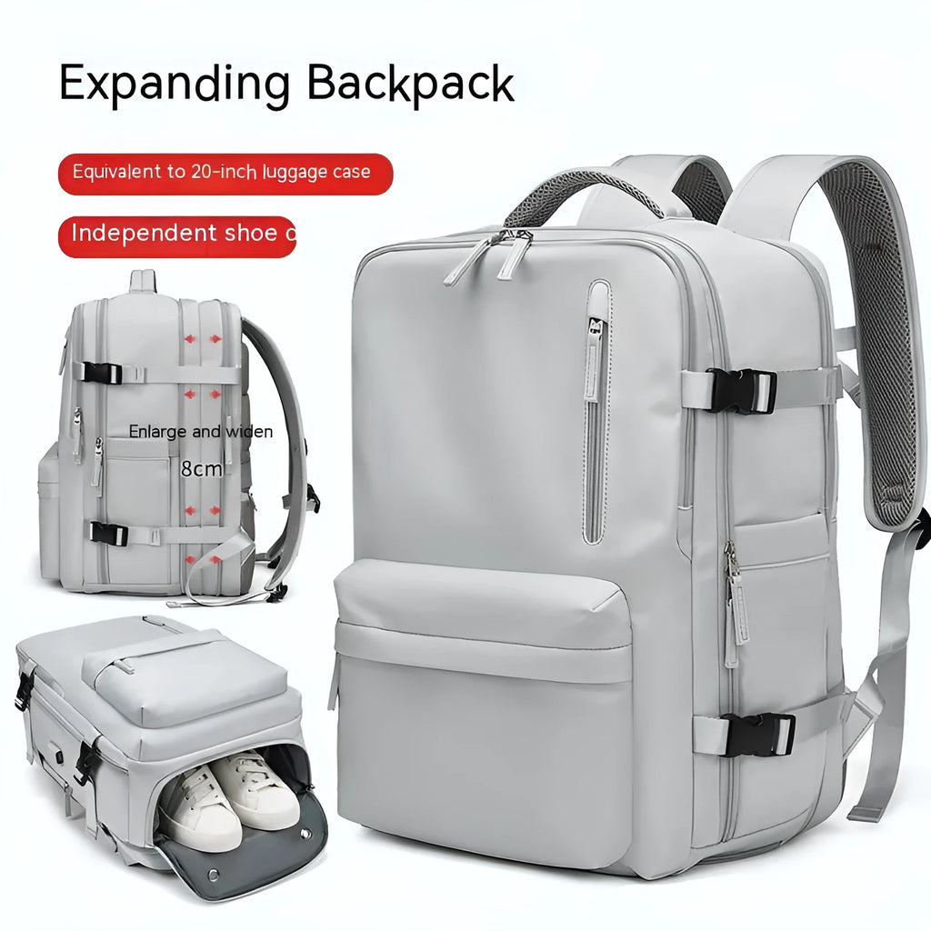 18 inch nylon expansion backpack with dry wet separation, curved shoulder straps and 30x20x46cm dimensions