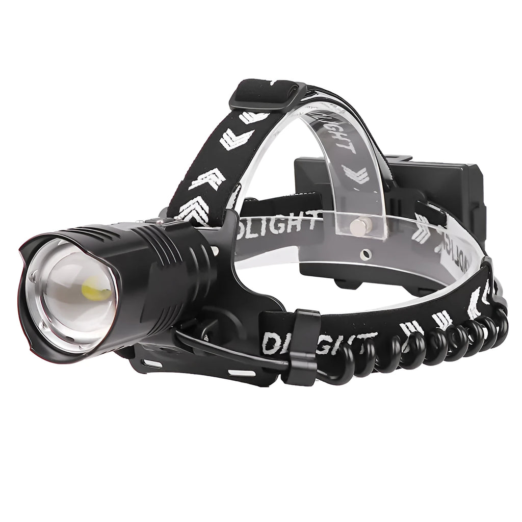 Black USB rechargeable telescopic zoom headlight torch with aluminium body