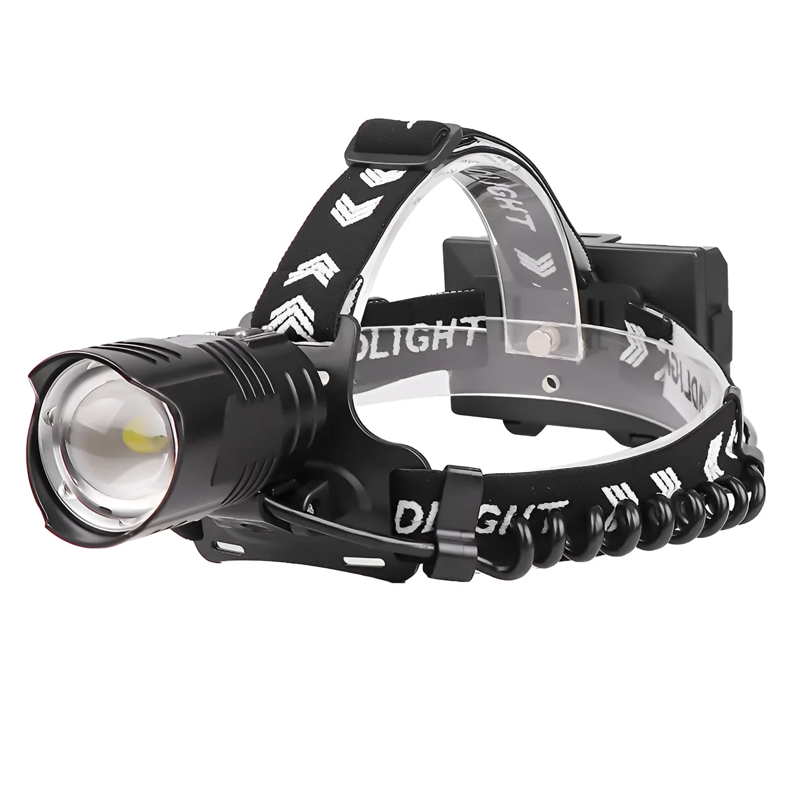 Black USB rechargeable telescopic zoom headlight torch with aluminium body