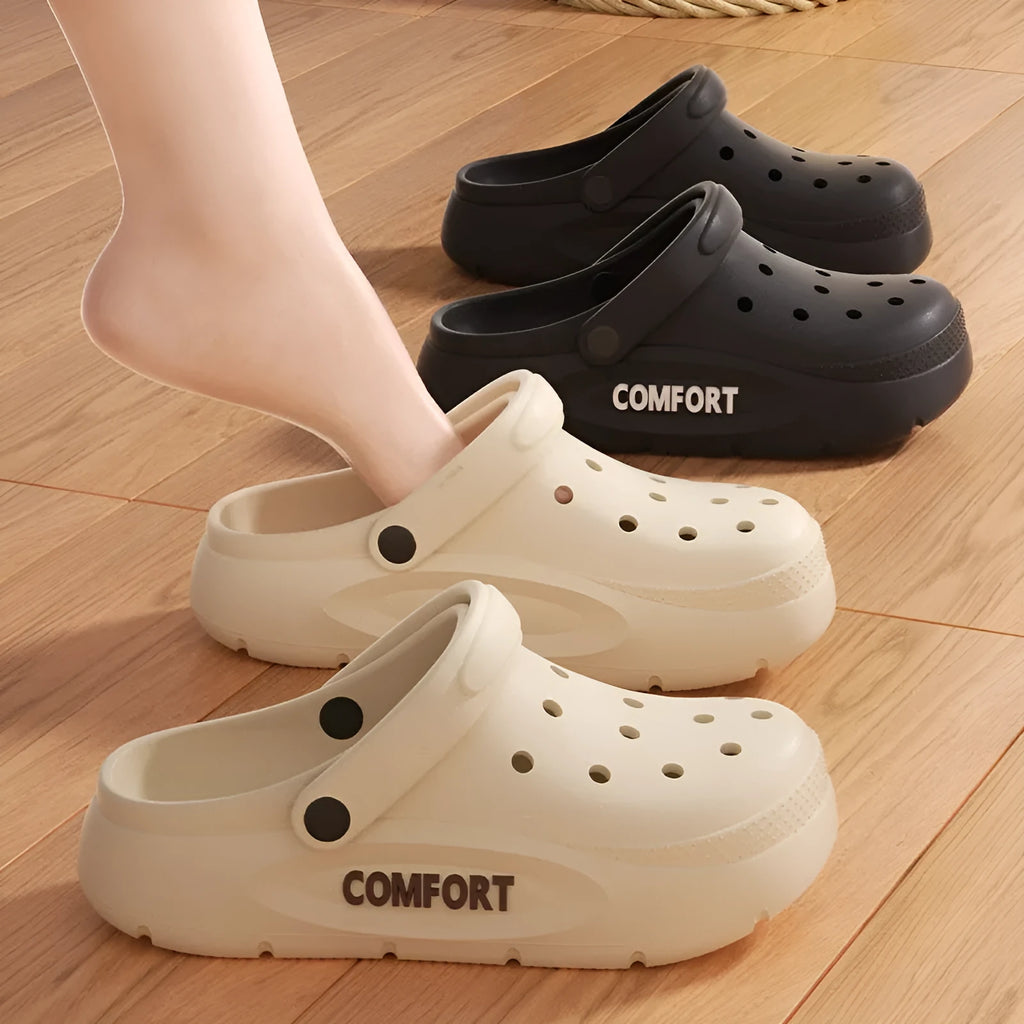 Men's perforated EVA casual shoes in khaki with cushioned sole and round closed toe
