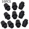 Ten black rubber automobile buckle buffer clips for shock absorption on vehicle panels.