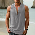 Men's sleeveless cotton linen casual shirt in mint green colour showing front view