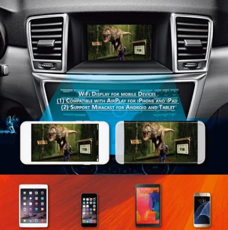Car mirror link box with power cable, antenna and AV cables for smartphone screen mirroring
