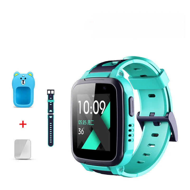 360 SE5 blue children's smartwatch with stainless steel band on a child's wrist.