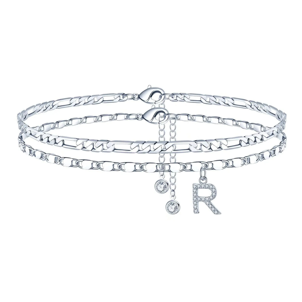 Copper double circle anklet with alphabet letters and silver colour finish