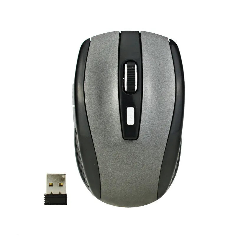 2.4G optical wireless mouse with six keys and four-way roller, shown in black