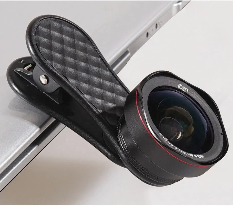 Black Silver Rose Gold smartphone wide-angle and macro lens kit with mounting clip and storage box