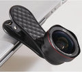Black Silver Rose Gold smartphone wide-angle and macro lens kit with mounting clip and storage box