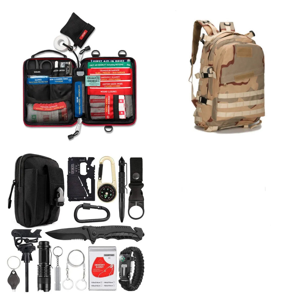 Compact multifunctional survival tool measuring 17.5x12x6cm for camping and SOS self-defence