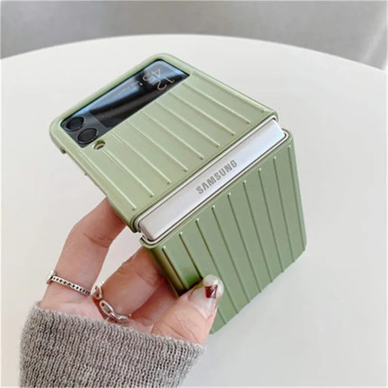 Samsung Z Flip3 flip phone case in ultra-thin PC, showing colour options: black, red, pink, silver, gold, sky blue, light green.