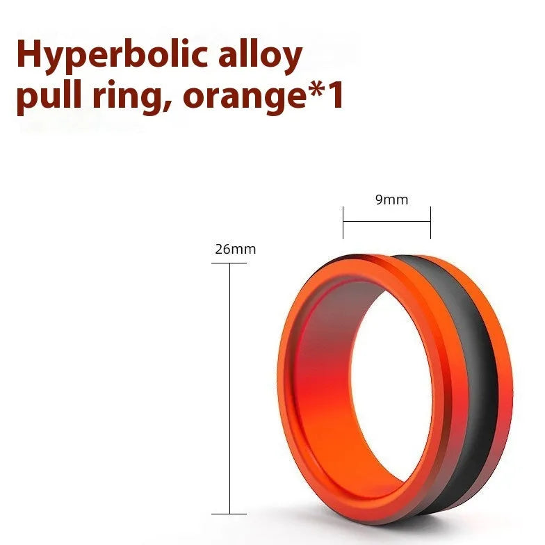 Orange and silver alloy fishing hand guard pull loop tool on a solid background