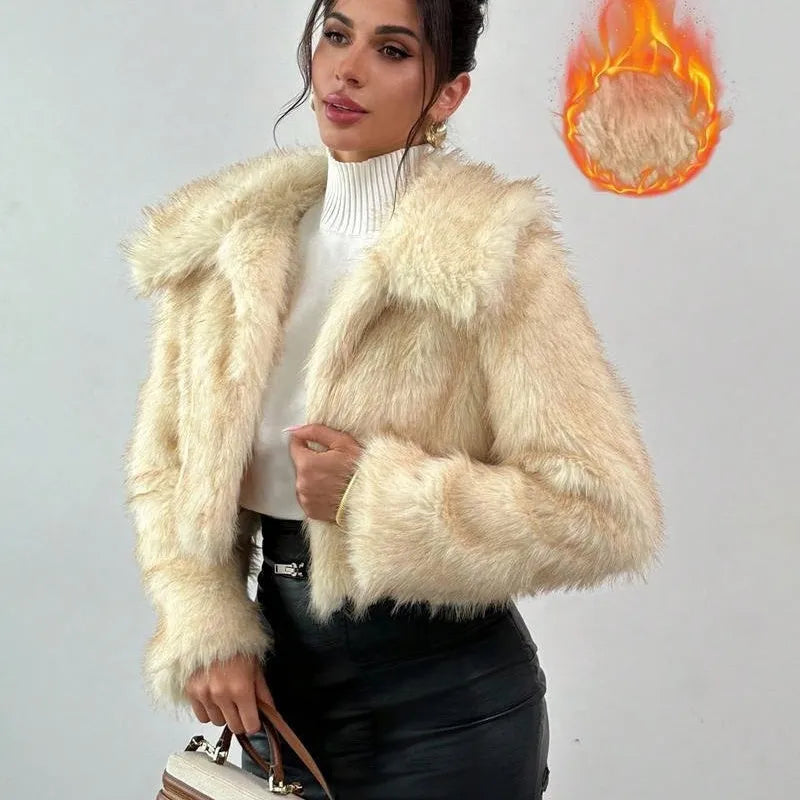 Artificial fur coat with fox fur style design in black tip colour variation