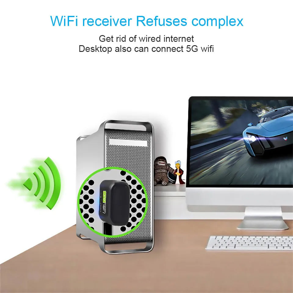 Mini black dual band USB wireless network card, 27x14x8mm, 5GHz 2.4GHz Wi-Fi adapter
