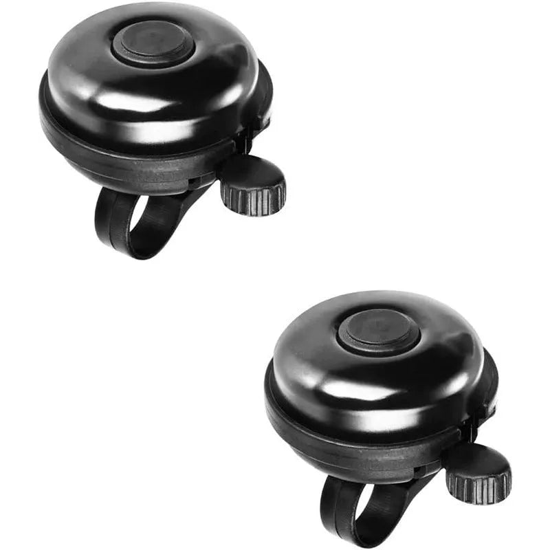 Black 58mm bicycle bell with mountain bike mounting fixture for handlebars
