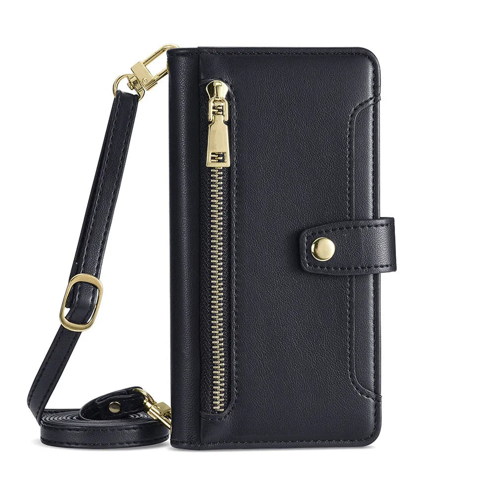 Samsung flip phone case in Black with card slot, kickstand, and magnetic closure for Galaxy S23 Ultra