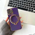 Magnetic suction rotating stand phone case for iPhone in electroplated finish, available in black, white, pink, dark purple, green, blue