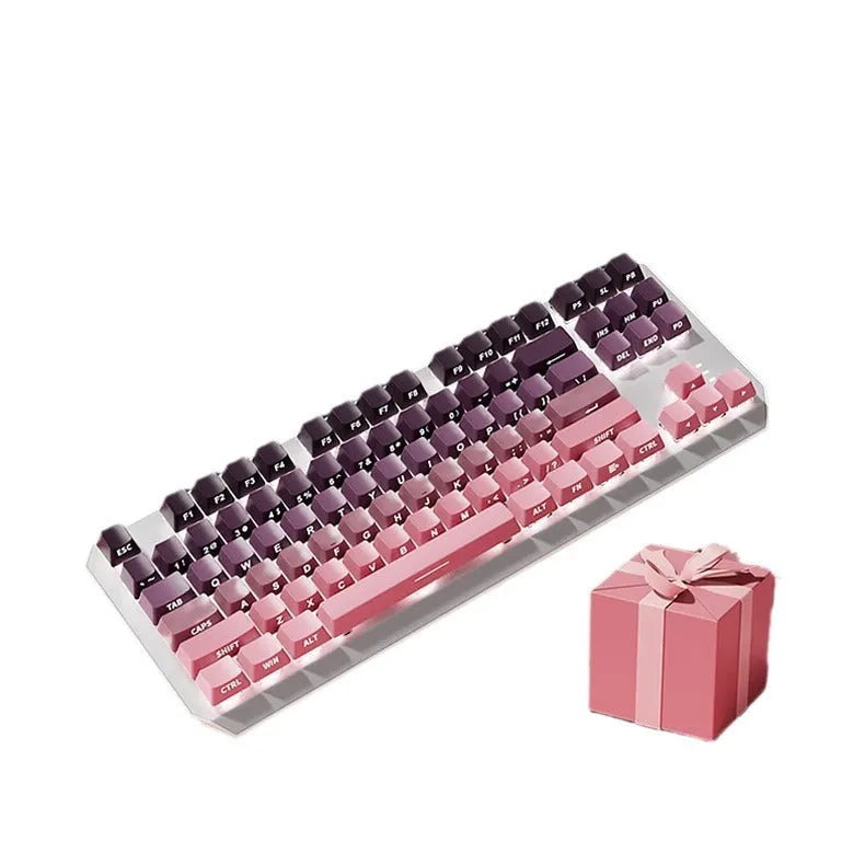 Silver white 87-key wired mechanical keyboard with side engraving and white backlight on a desk