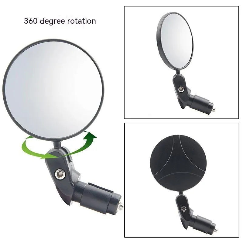 Black foldable convex rearview mirror showing 7cm diameter reflector and 14cm length adjustable arm.