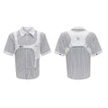Men's black and white striped cotton shirt with double lapel collar and short sleeves