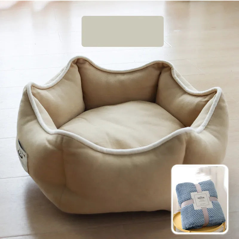Warm cat litter cat bed removable washable princess house with cotton fill, mint green colour, for indoor cats up to 15 catties