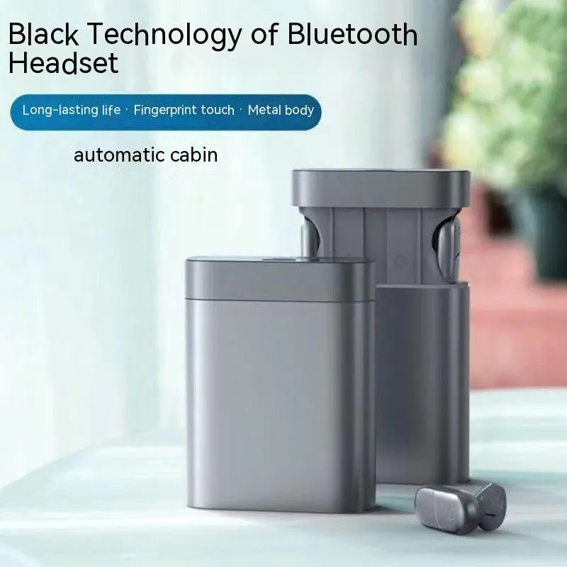 Silver gray wireless Bluetooth V5.0 headset with 3000mAh charging compartment and mobile power supply function, 74 x 28 x 95 mm