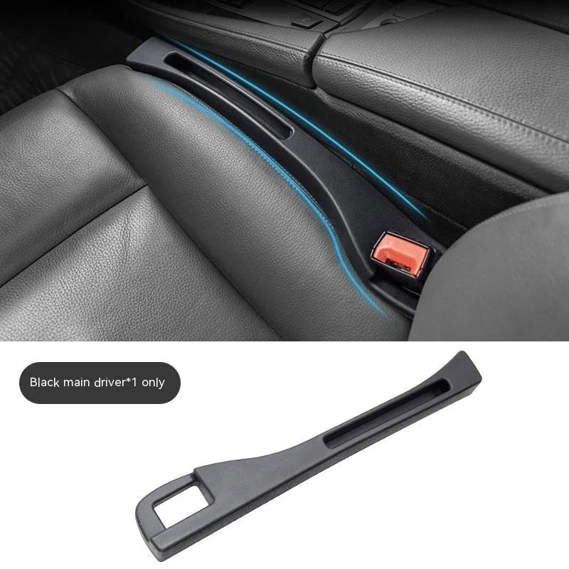 Black plastic car seat gap storage box organiser with handle between vehicle seats
