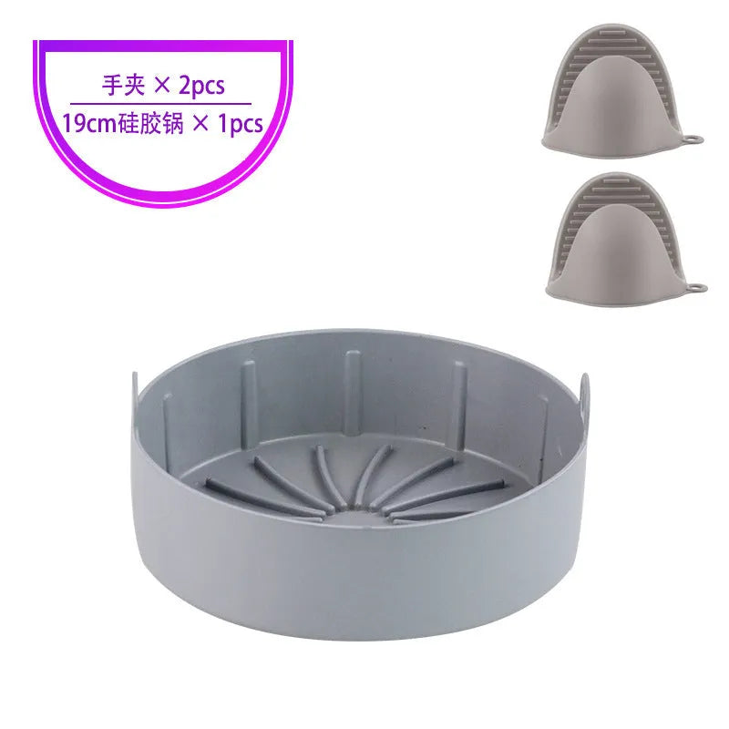 Reusable round silicone liner for air fryer 19cm nonstick BPA free dishwasher safe grey