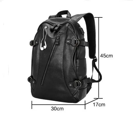 Real leather USB charging backpack with large capacity and waterproof design