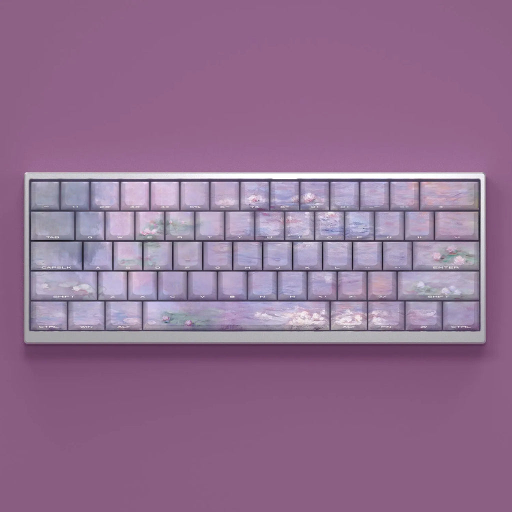 Wenshao Sleeping Lotus PBT keycap set with 130 side-carved light-transmitting keys for mechanical keyboards.