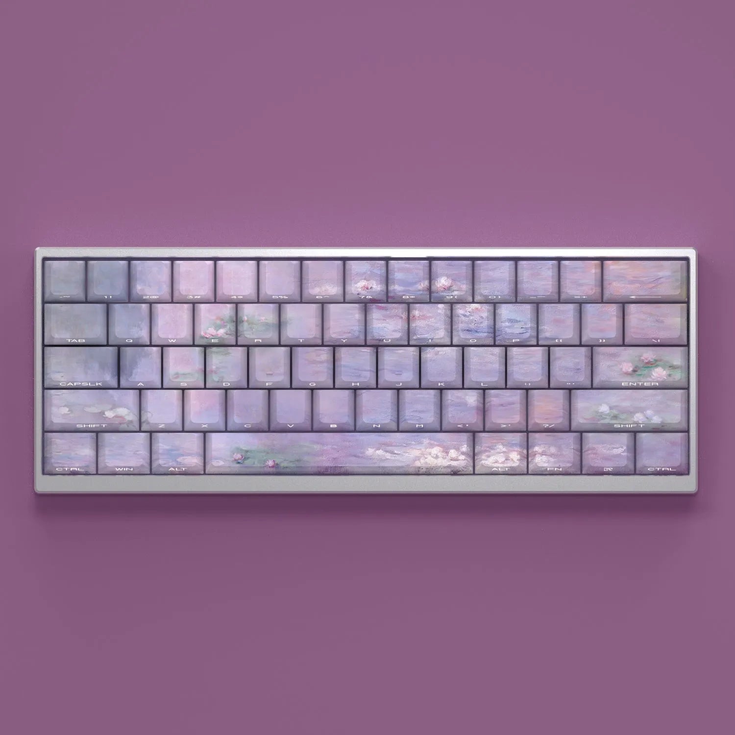 Wenshao Sleeping Lotus PBT keycap set with 130 side-carved light-transmitting keys for mechanical keyboards.