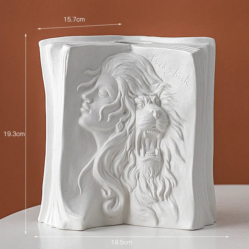 Ceramic book stand in modern design with glazed finish, holding books at an angle