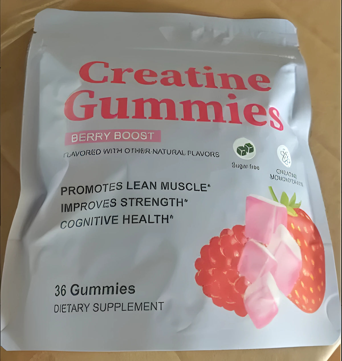 Bag of 36 creatine gummy dietary supplements for muscle energy and recovery