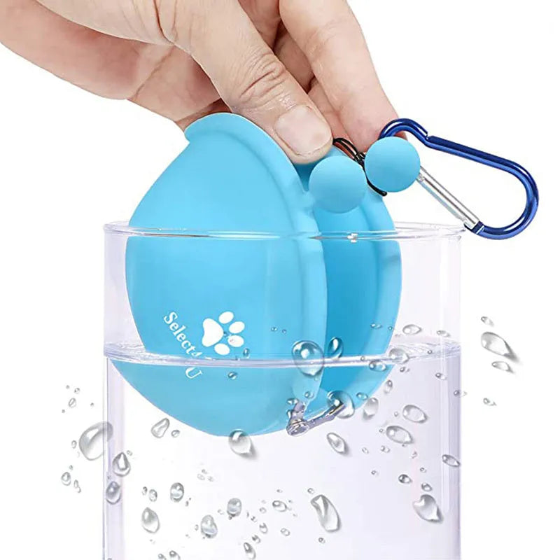 Silicone dog training treat pouch with hook-and-loop strap in blue, green, orange, pink, or yellow