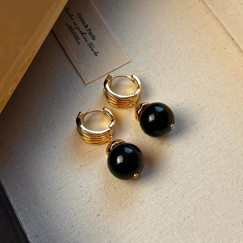 Maillard tigereye geometric earrings for women with gold plating in brown and black colours