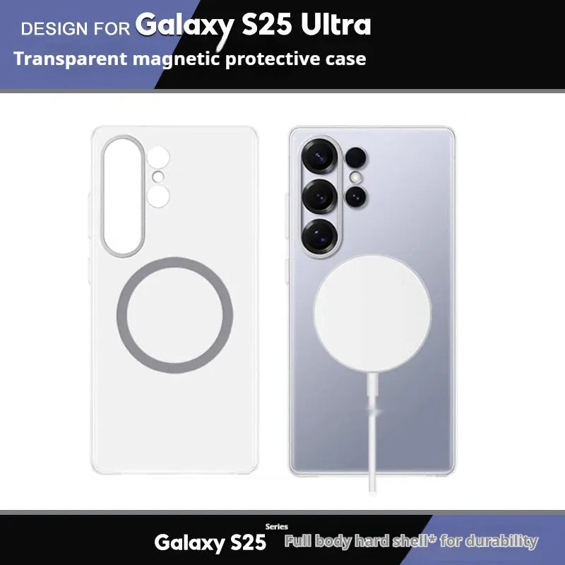 Transparent PC three-edge protective shell for Samsung S25 Ultra showing clear back and side reinforcement