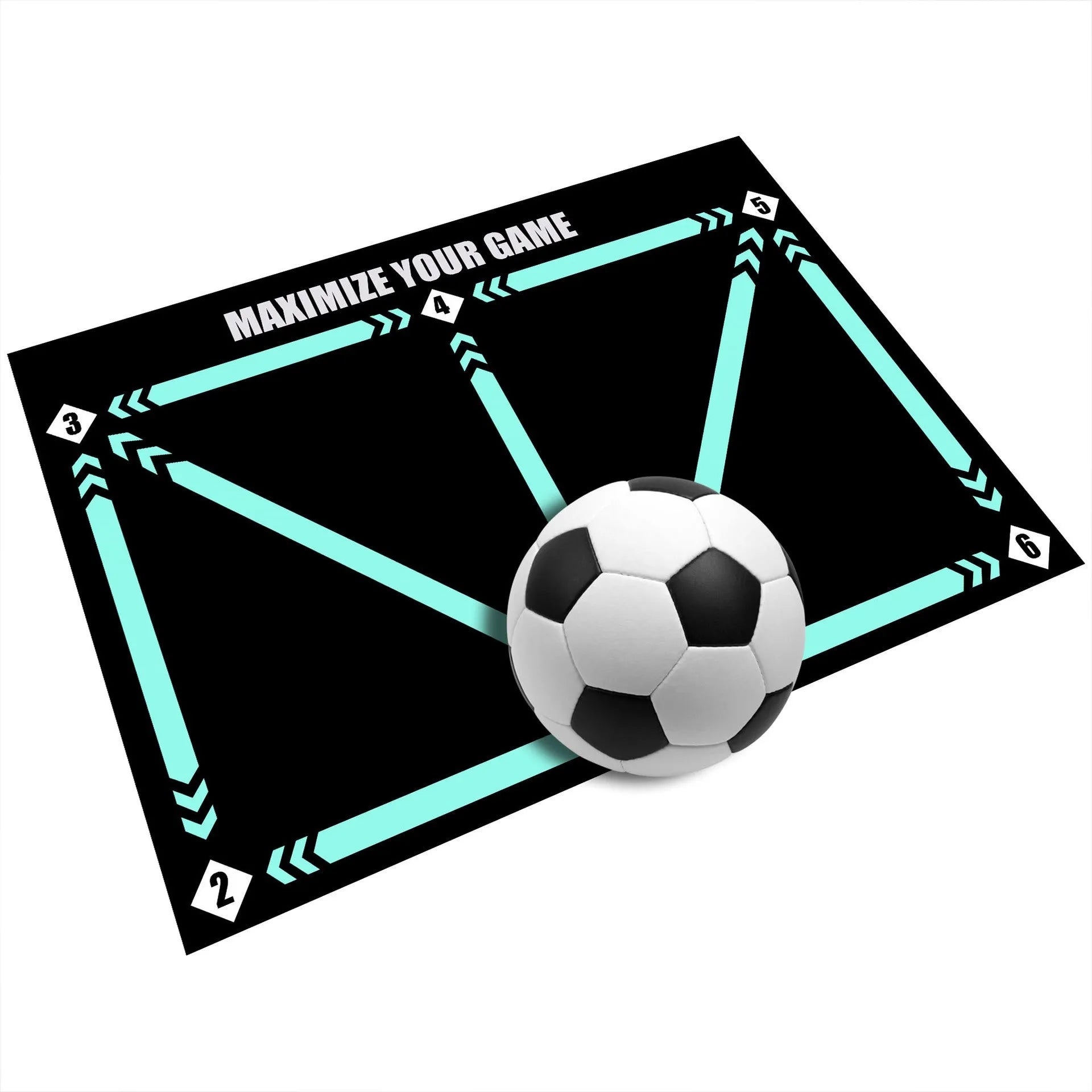 Black football training mat measuring 60x90cm with non-slip surface