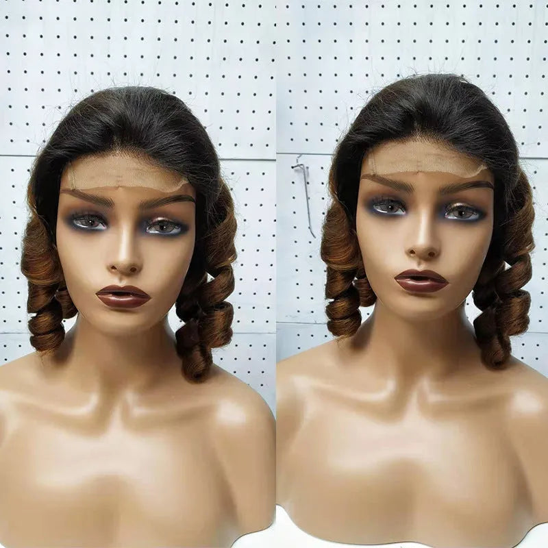 Double Drawn Funmi Hair Lace Wig Spring Curly real human hair long length 10-16 inch T colour