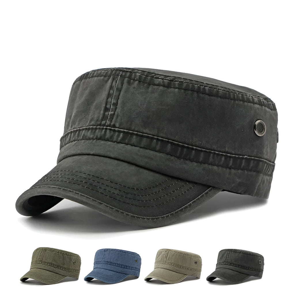 Military flat top cotton cap with adjustable strap in army green colour