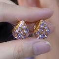 Light luxury purple full diamond ear clip on an alloy geometric round shape with Japanese Korean style