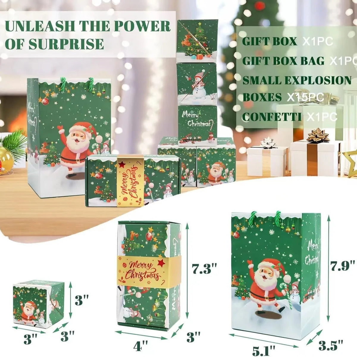 Creative surprise box birthday gift set with bounce boxes in Santa snowman design includes gift box and gift bag