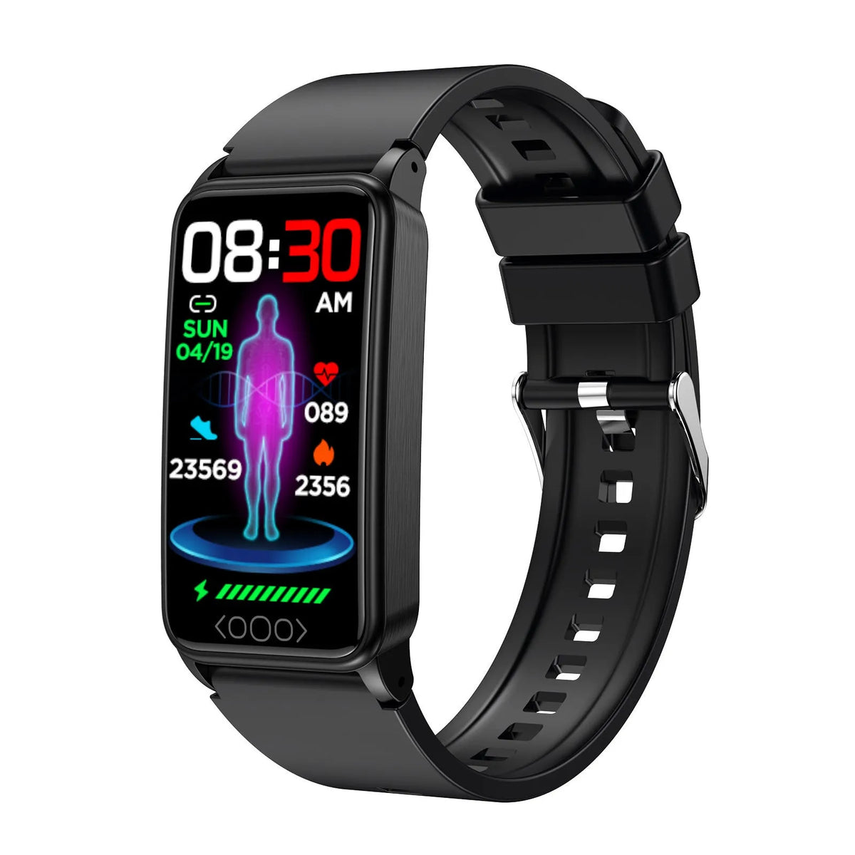 Smart bracelet with touch IPS screen, silicone strap, 250mm x 25mm x 11mm, in black, blue, pink or beige