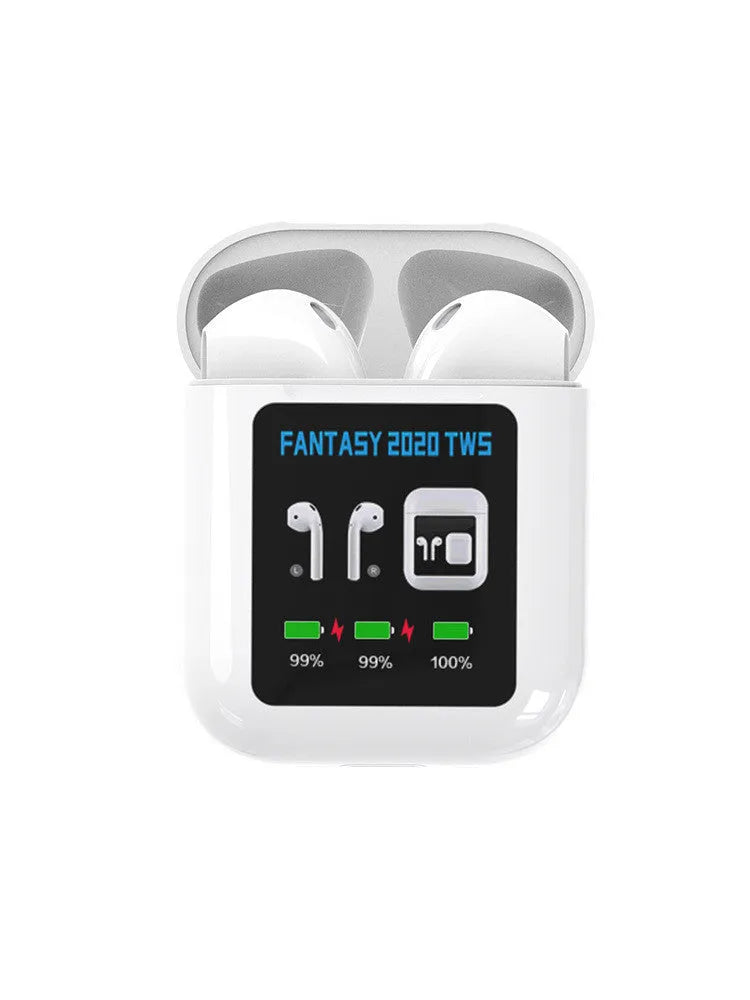 White Bluetooth 5.0 stereo sports in-ear headphones with charging box, 13mm sound unit and 36g bare metal weight