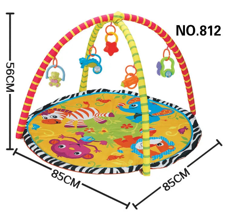 Personality brand velvet baby gymnastic rack game blanket with animal pattern on floor.