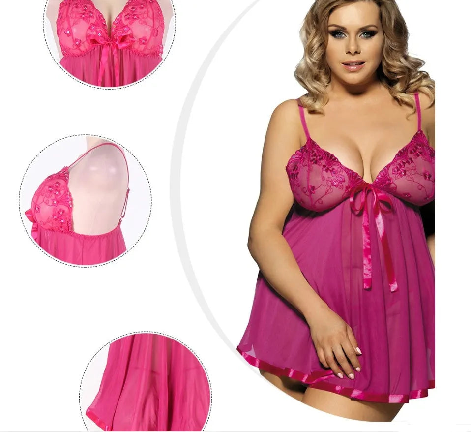 Seamless purple mesh and lace sling dress sleepwear for women, shown in a large size.