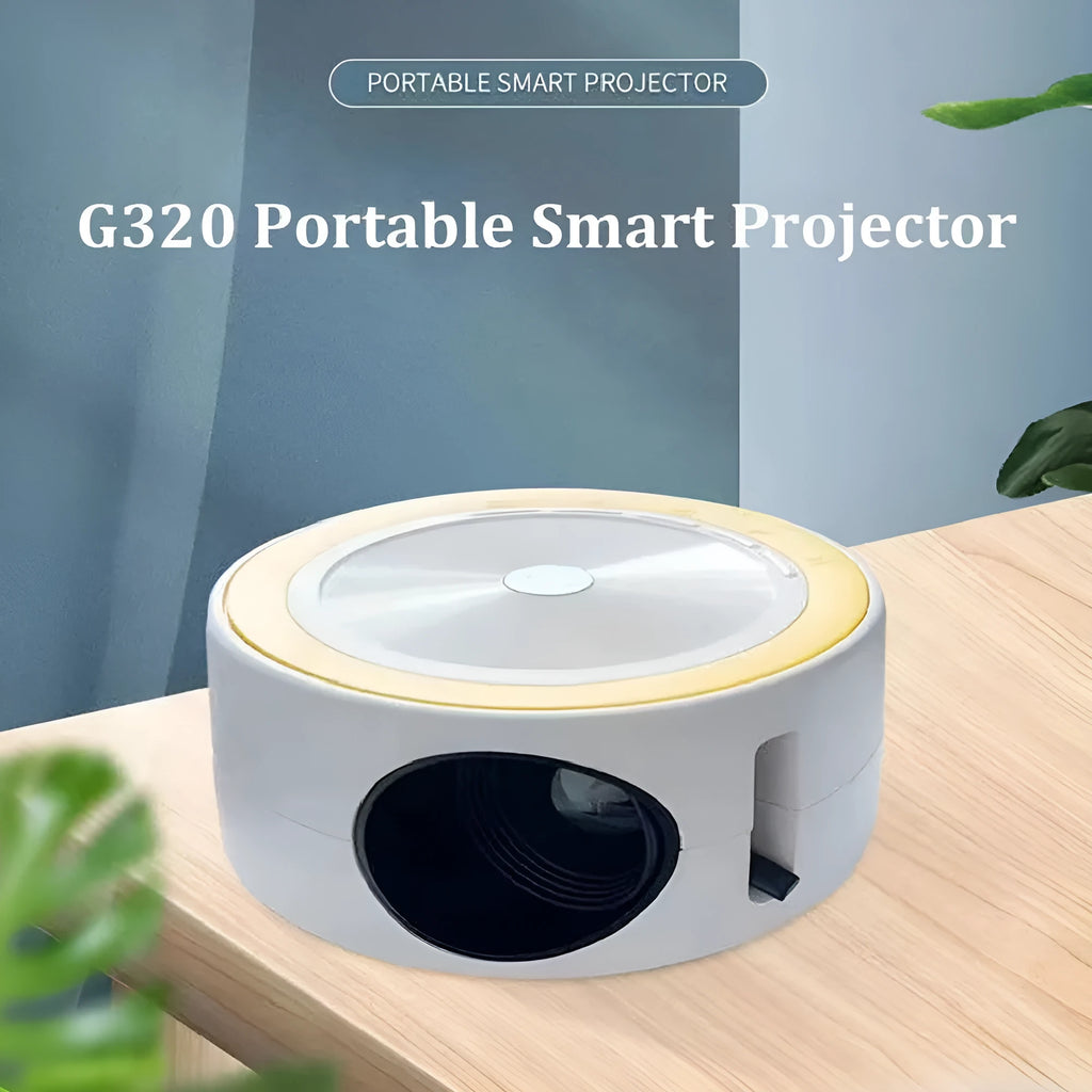 YT200 compact LED projector in black, white, yellow and white, or blue and white colours with remote control