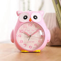Creative children owl cartoon clock in pink plastic with silent alarm, 14x11.5x17.5cm