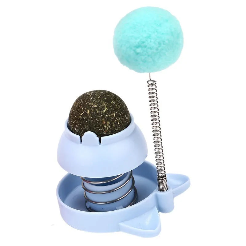 Small mint-flavoured cat ball toy for licking and self-play in blue, orange, or pink