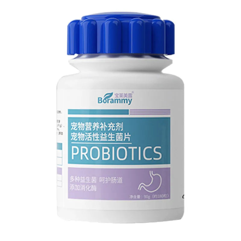 Bottle of 180 pet active probiotic tablets for dog and cat digestive health support