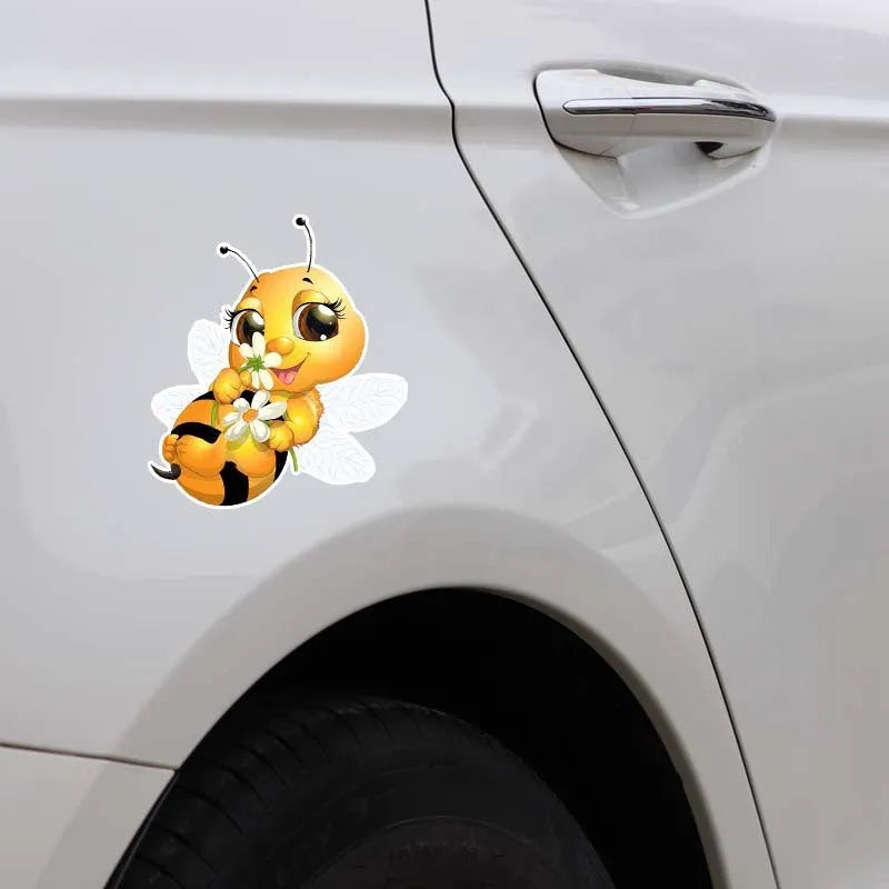 Cartoon little bee car body sticker, 15x14cm PVC decal in reflective or non-reflective finish