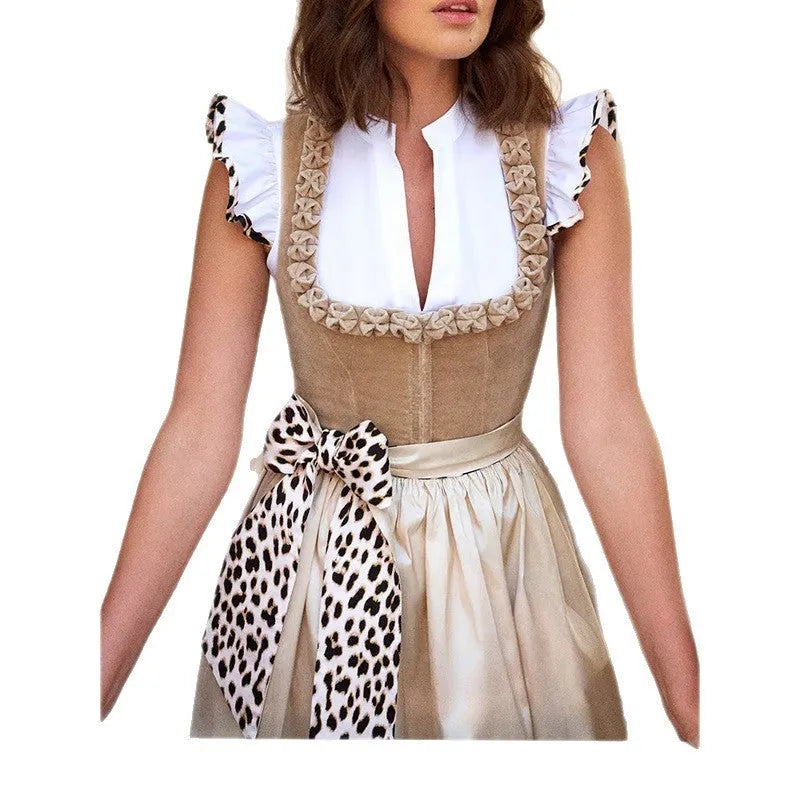 Women's khaki Oktoberfest dress in cotton-polyester fabric for beer festival costume wear